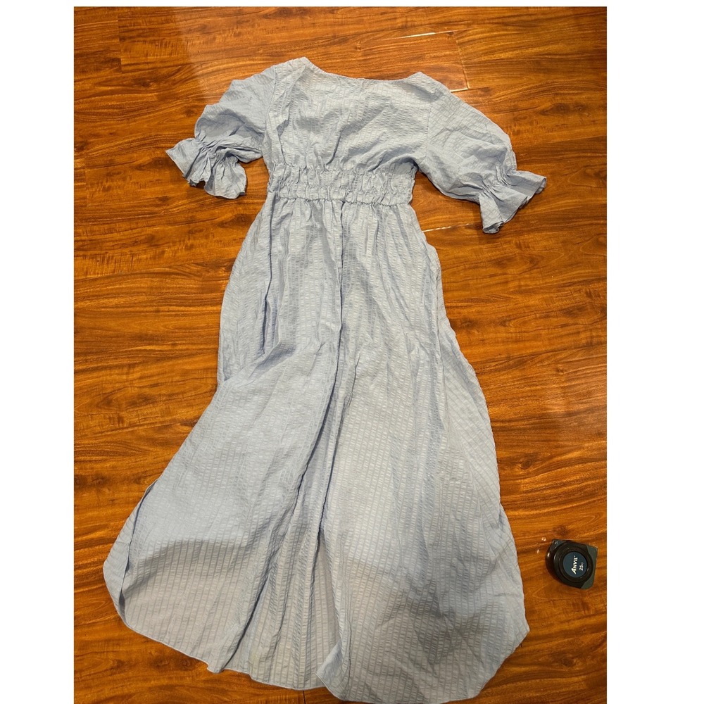 VTG Peasant Blue Prairie Dress Long Maxi Short Sleeve Embroidered Size M/L - Picture 2 of 16